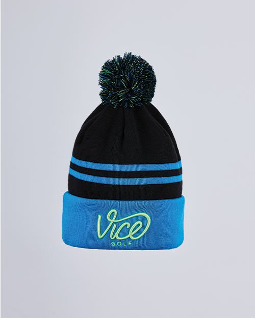 VICE GOLF Beanie Striped Blue / Neon Lime slider 1 mobile
