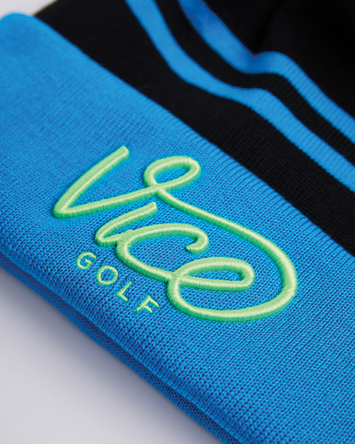 VICE GOLF Beanie Striped Blue / Neon Lime slider 5 mobile